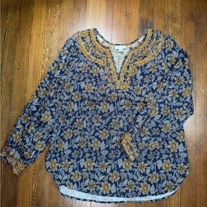 J. Jill Pure Jill Twill Embroidered Floral Blouse